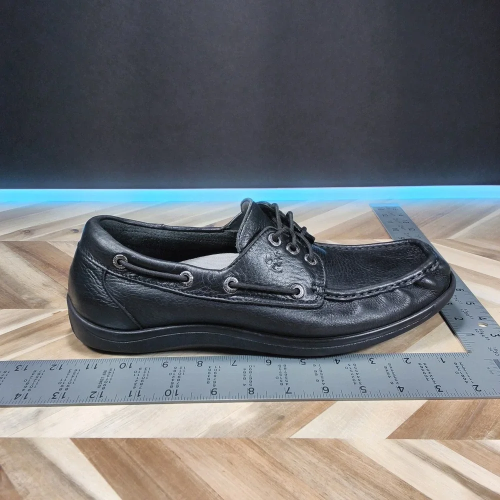 SAS Decksider Mens 11.5 WIDE‎ Lace Up Boat Shoes Black Leather Comfort Support